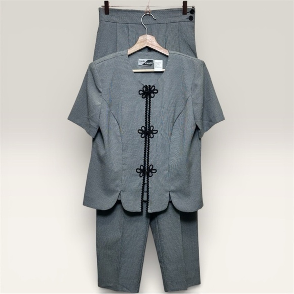 Vintage Sunshine Starshine Micro Houndstooth Pant Suit Set Size 10 Frog Closure